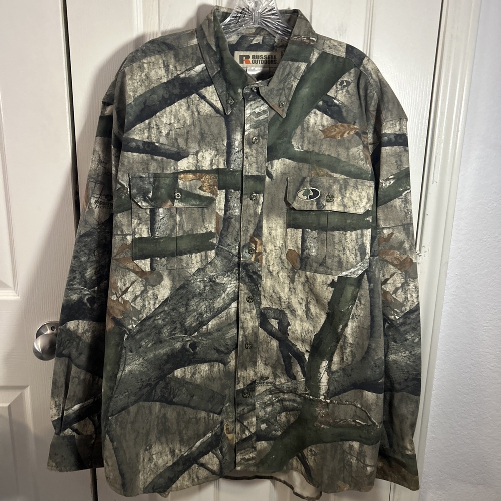 Vtg. Russell Outdoors‎ Explorer Camo Long Sleeve Shirt Mens XL Hunting